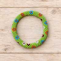 Gelang manik-manik bunga daisy floral boho multiwarna, bukan gelang karet, manik-manik kaca beras Nepal, gelang bohemian, gelang tangan boho