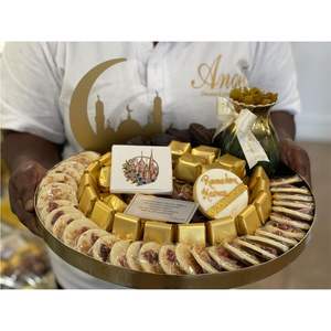 Luxury Gold Metal Round Serving Tray Decorative Ramadan Gift Platter for <b>Sweets</b> Chocolate Dates Wedding Party Home Decor Trays - Product Image 1