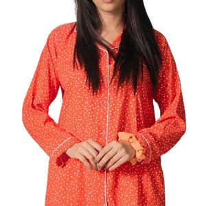 Conjunto de pijama de satén naranja brillante para mujer, camisa de manga larga con botones, pantalones a juego, ribetes en contraste, ropa de dormir suave, ropa de estar por casa, OEM - Product Image 3