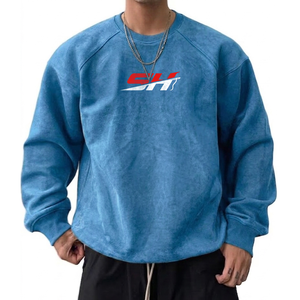 <b>Men's</b> Oversized Crew Neck Acid Washed Sweatshirt Solid Color 100% Cotton Material <b>Pullover</b> Casual Autumn Wear <b>Men's</b> Sweatshirts - Product Image 3