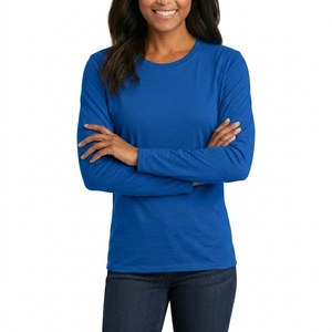 Solid Casual Women Long Sleeve T Shirt Breathable Soft Cotton Fabric Regular Fit Lightweight Daily Wear <b>Top</b> - Product Image 1