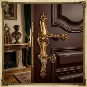 Poignée de porte antique en or de luxe, 12 pouces |   Poignée de levier Aurea Curva Rococo à motif en spirale |   Matériel de quincaillerie haut de gamme pour porte d'entrée - Product Image 2