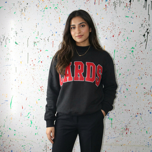 Sudadera Unisex Negra con Cuello Redondo, Estampado de Tarjetas Rojas, Corte Regular, Felpa Francesa de Algodón, Estilo Casual para Otoño, CLUSH SPORTS - Product Image 1