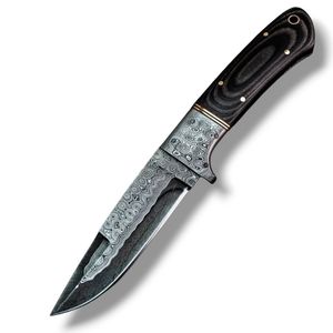 Couteaux à lame fixe de qualité supérieure à motif Damas avec manche ergonomique en bois, bord incurvé tranchant pour la chasse, le camping et l'aventure - Product Image 2