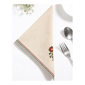 Serviettes de table en coton et lin 40x40cm, bordure brodée en zigzag, lavables, pour mariage, fête, approvisionnement en gros, OEM - Product Image 2