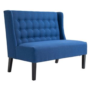 Divano Moderno Contemporaneo a Due Posti con Schienale Alto, Rivestimento in Tessuto di Lino, Trapuntatura a Bottoni, Senza Braccioli, per Soggiorno, Morbido - Product Image 1