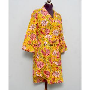 Vestido Camisero Largo 100% Algodón Puro, Cuello en V, Manga 3/4, Botones al Frente, Estilo Sexy para Club, Ajustado, Formal, Estampado Floral - Product Image 5