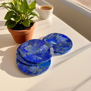 Juego de Posavasos de Piedra Natural de Lapislázuli |   Cuerpo de Piedra Metamórfica Densa |   Elegante Decoración de Mesa de Lujo |   4 Pulgadas - Product Image 1