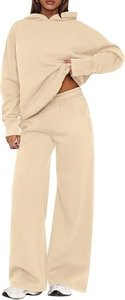 Conjunto de Sudadera con Capucha de 2 Piezas para Mujer, Color Sólido, Corte Holgado, Informal, Pantalones de Manga Larga, 100% Algodón, Felpa, Transpirable, Invierno - Product Image 4