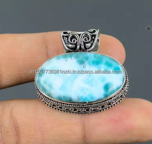 Larimar genuino 925 piedras preciosas de plata esterlina gran colgante marzo piedra natal colgante hecho a mano Larimar Natural gran colgante collar - Product Image 6