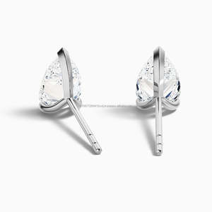 2 Ct Pear Cut Lab Grown Diamond Prong Solitaire Unisex Stud Earrings 14k Solid White Gold 1.75g Luxury Certified Wedding - Product Image 2