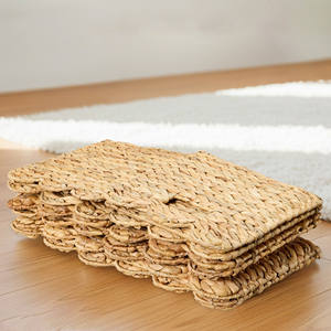 Kitchen Storage Water Hyacinth Storage <b>Basket</b> Set Scalloped Edge Wicker Organizer Bin <b>Stackable</b> Closet Shelf Storage Solution - Product Image 4
