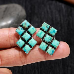Top Selling Vintage Natural Mohave Turquoise Fancy Cut High Polished 925 <b>Silver</b> Bezel Setting Women <b>Stud</b> Earring Fine Jewelry - Product Image 1
