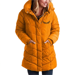 <b>Long</b> Hooded Jacket Olive Green Thick <b>Winter</b> <b>Coat</b> With Embroidery Logo Zipper Casual Style - Product Image 4