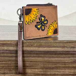 Rustic Sunflower Handmade Genuine Tooled Leather <b>Wallet</b> Stylish Cute Butterfly Design Coin & <b>Card</b> <b>Holder</b> Women's Daily Use - Product Image 4