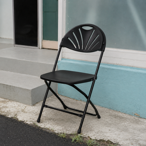 Black Plastic Folding <b>Chair</b> with Metal Frame Outdoor <b>Garden</b> Use Minimalist Design <b>Stackable</b> Waterproof for Indoor Outdoor Events - Product Image 1
