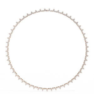 Tennis <b>Necklace</b> Featuring Cluster Round Cut Lab Grown Diamonds in 10K 14K 18K Rose Gold a Delicate Jagged Crown Wave Pattern - Product Image 4