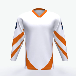 Men's Custom Sublimated Ice Hockey Jersey Full Sleeve White Orange Striped Player 24 Moisture Wicking Polyester Regular Fit - Product Image 1