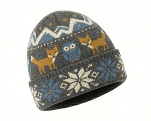 Knit Beanie Hat With Geometric Pattern Gray <b>Winter</b> <b>Cap</b> For Adults 56-58CM Head Circumference Casual Outdoor Wear - Product Image 2