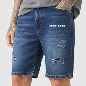 Pantalones Cortos de Mezclilla Casuales para Hombre, Estilo Urbano, Ecológicos, Desgastados, Holgados, Azules, 100% Algodón, Resistentes al Viento - Product Image 2
