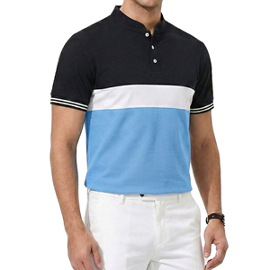Stylish OEM Custom Logo Men's Color Block Polo <b>Shirts</b> <b>Grandad</b> Collar <b>Short</b> <b>Sleeve</b> Casual Golf Top Wholesale Price Polo <b>Shirts</b> - Product Image 4