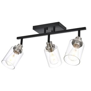 Kit di illuminazione a binario a 3 luci nero opaco con finitura nichel spazzolato, faretti da soffitto per bagno e corridoio, per veranda e ingresso - Product Image 1