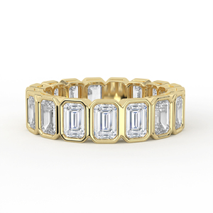 Solid Yellow Gold Lab Grown Diamond <b>Ring</b> Emerald Cut Full Bezel Set Closed Loop Geometric Unbroken Eternity Band Jewelry - Product Image 2