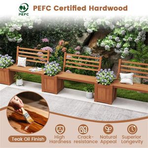 Garden Bench Planter Boxes Durable Hardwood Outdoor Benches with Faux Trees & Potted Plants Enhances Aesthetic Appeal - Product Image 6