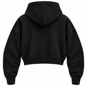 <b>Black</b> Premium Custom Women's Drop Shoulder Cropped Oversized Zip Up Winter <b>Hoodie</b> Custom Design 100% Cotton Fleece <b>Hoodie</b> - Product Image 2