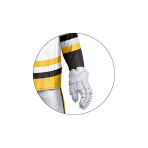 Maillot de hockey sur glace personnalisé pour homme, uniforme imprimé par sublimation, col en V, manches longues, blanc, jaune, noir, maille 100% polyester - Product Image 3