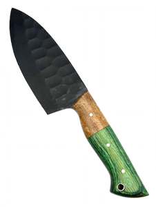 Couteau de chef artisanal en acier noir, manche en bois vert bicolore, outil de préparation culinaire - Product Image 6