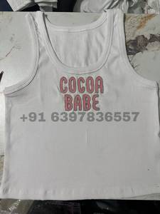 Camiseta sin mangas de algodón acanalado blanco para mujer, bordada Cocoa Babe, ropa casual de verano, venta al por mayor - Product Image 1
