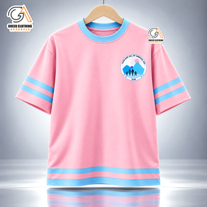 เสื้อยืดคอกลมแขนสั้นสีชมพูสำหรับผู้หญิง แบรนด์ Jack & Jill of America ลายกรีก ผลิตจากผ้าฝ้าย 100% ระบายอากาศได้ดี เป็นมิตรต่อสิ่งแวดล้อม - Product Image 1