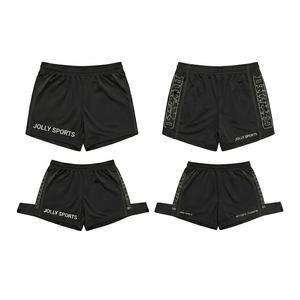Shorts cortavientos para mujer de poliéster y spandex de 220 GSM, color negro con panel lateral morado, sublimación, logotipo personalizado. - Product Image 2