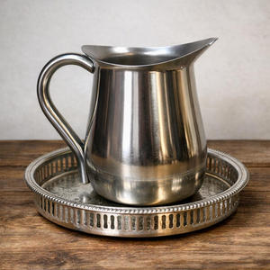 Pichet à lait en acier inoxydable avec plateau de service décoratif, carafe en métal argenté pour café, thé, hôtel et restaurant - Product Image 1