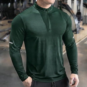 T-shirts de sport à manches longues pour hommes, personnalisés OEM, séchage rapide, avec fermeture éclair 1/4, pour la gym, le golf et le jogging - Product Image 4