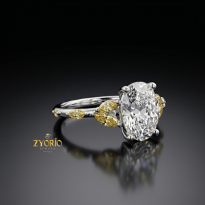 Anillo de Compromiso Solitario de Oro de 14K con Corte Ovalado, Anillo Floral con Diamante Amarillo, Elegante Regalo de Novia para Ella - Product Image 1