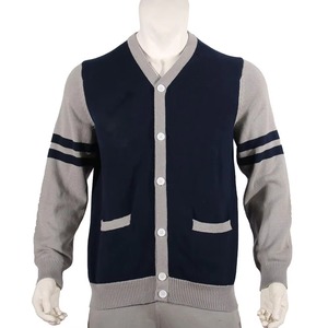 Custom Logo Men's <b>Thick</b> Double Breasted <b>Cardigan</b> Oversized Knitted Jacquard Embroidery Loose Fit Solid Pattern Sweater Winter - Product Image 1