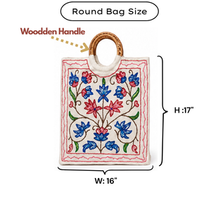 Bolsa de Mano de Algodón 100% Hecha a Mano en Cachemira, con Asa de Madera, Sostenible, Duradera, Ligera y Multifuncional, al por Mayor - Product Image 5