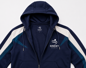 SINEWY SPORTS Men's Navy Blue Hooded Tracksuit Set Color Blocking Sporty Style Full Length With Side Pockets - Product Image 5