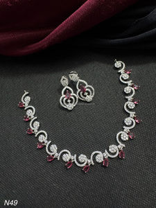 Classic American Brass Diamond Bridal Jewelry <b>Set</b> Two-Piece <b>Necklace</b> Earrings for Wedding Party Gift Occasions <b>Silver</b> Plated - Product Image 5