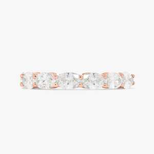Bagues demi-éternité empilables, diamants de laboratoire taille ovale East West, alliances délicates assorties, bijoux fins en or massif 14K 18K - Product Image 3