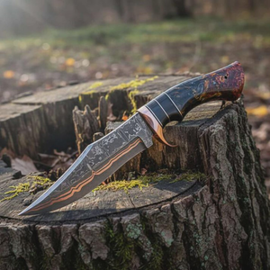 Couteau de chasse artisanal en acier Damas cuivré, lame fixe avec manche en résine, couteau de survie pour le camping en plein air, fabricant OEM ODM - Product Image 6
