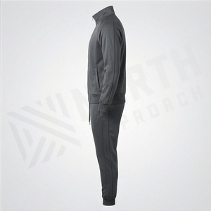 Men's Dark Gray <b>Full</b>-<b>Zip</b> Tracksuit Set Casual Solid Color <b>Sweatshirt</b> and Pants with Side Pockets Breathable Polyester Autumn - Product Image 3