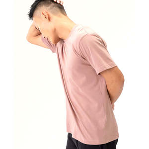 Camiseta de Hombre Rosa de Manga Corta con Cuello Redondo, Corte Regular, de Algodón Jersey, Estilo Casual, Color Sólido, Tejido Liso - Product Image 6