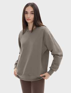 Sudadera Extra Grande para Mujer, Cuello Redondo, Color Sólido, Manga Larga, Hombros Caídos, Tejido de Algodón y Fibra de Bambú, Ecológica e Impermeable - Product Image 1