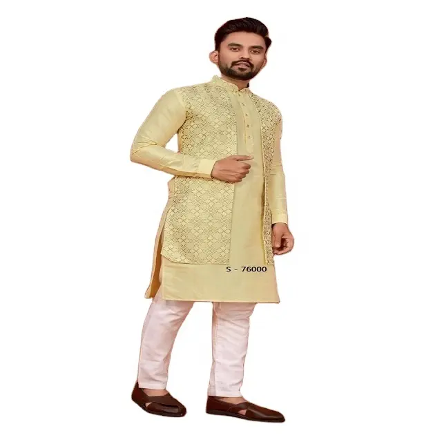 Pigiama Kurta dritto da uomo indiano di qualità superba abbigliamento etnico pigiama Kurta alla moda da uomo kurta nero indiano