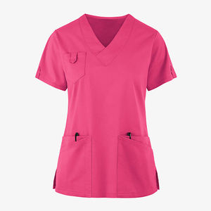 Hot Sale Fashion Wear Custom Woven Womens V Neck Short Sleeve <b>Scrub</b> <b>Top</b> Multi Pockets High Quality Hospital Use <b>Scrub</b> <b>Tops</b> - Product Image 2