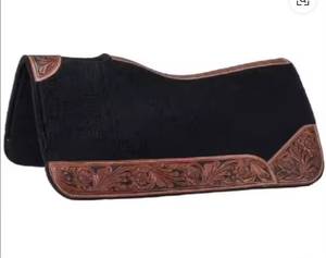 GN EXPORT Tapis de selle en cuir de vachette toutes tailles sur mesure, rembourrage en laine, doublure polaire, bordure marron pour l'équitation western - Product Image 2