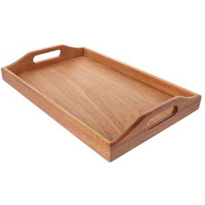 Bandeja rectangular grande de madera maciza con asas fuertes, adecuada para exhibir en restaurantes y buffets. - Product Image 3